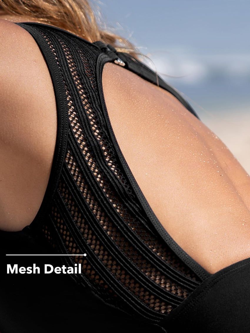 CUPSHE Women's One Piece Swimsuit Bathing Suit Tummy Control High Neck Cutout Back Hook Mesh Swimwear - 7DAY'S