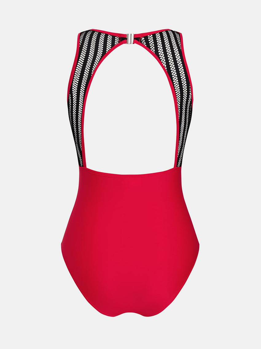 CUPSHE Women's One Piece Swimsuit Bathing Suit Tummy Control High Neck Cutout Back Hook Mesh Swimwear - 7DAY'S