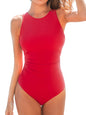 CUPSHE Women's One Piece Swimsuit Bathing Suit Tummy Control High Neck Cutout Back Hook Mesh Swimwear - 7DAY'S