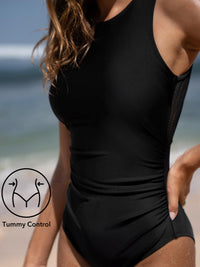 CUPSHE Women's One Piece Swimsuit Bathing Suit Tummy Control High Neck Cutout Back Hook Mesh Swimwear - 7DAY'S