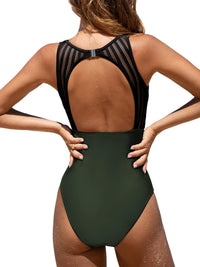 CUPSHE Women's One Piece Swimsuit Bathing Suit Tummy Control High Neck Cutout Back Hook Mesh Swimwear - 7DAY'S