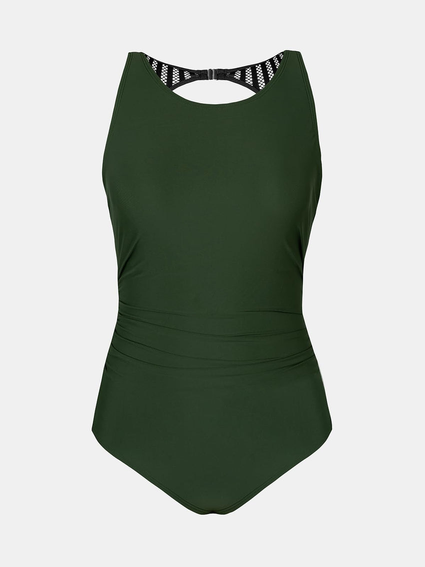 CUPSHE Women's One Piece Swimsuit Bathing Suit Tummy Control High Neck Cutout Back Hook Mesh Swimwear - 7DAY'S