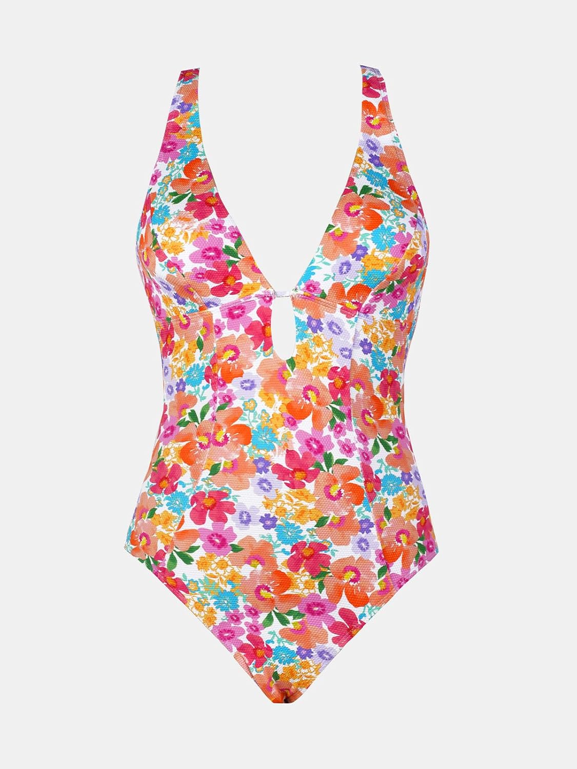 CUPSHE Women's One Piece Swimsuit Deep V Neck Keyhole Cutout O Ring Textured Bathing Suit - 7DAY'S