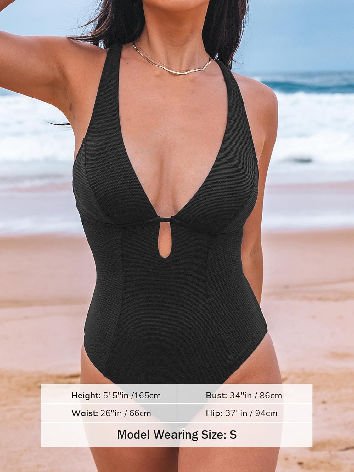 CUPSHE Women's One Piece Swimsuit Deep V Neck Keyhole Cutout O Ring Textured Bathing Suit - 7DAY'S