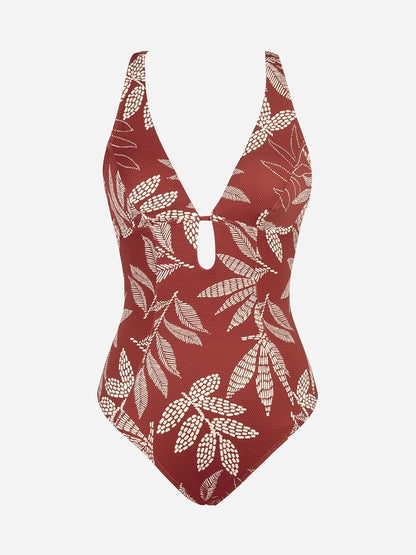 CUPSHE Women's One Piece Swimsuit Deep V Neck Keyhole Cutout O Ring Textured Bathing Suit - 7DAY'S