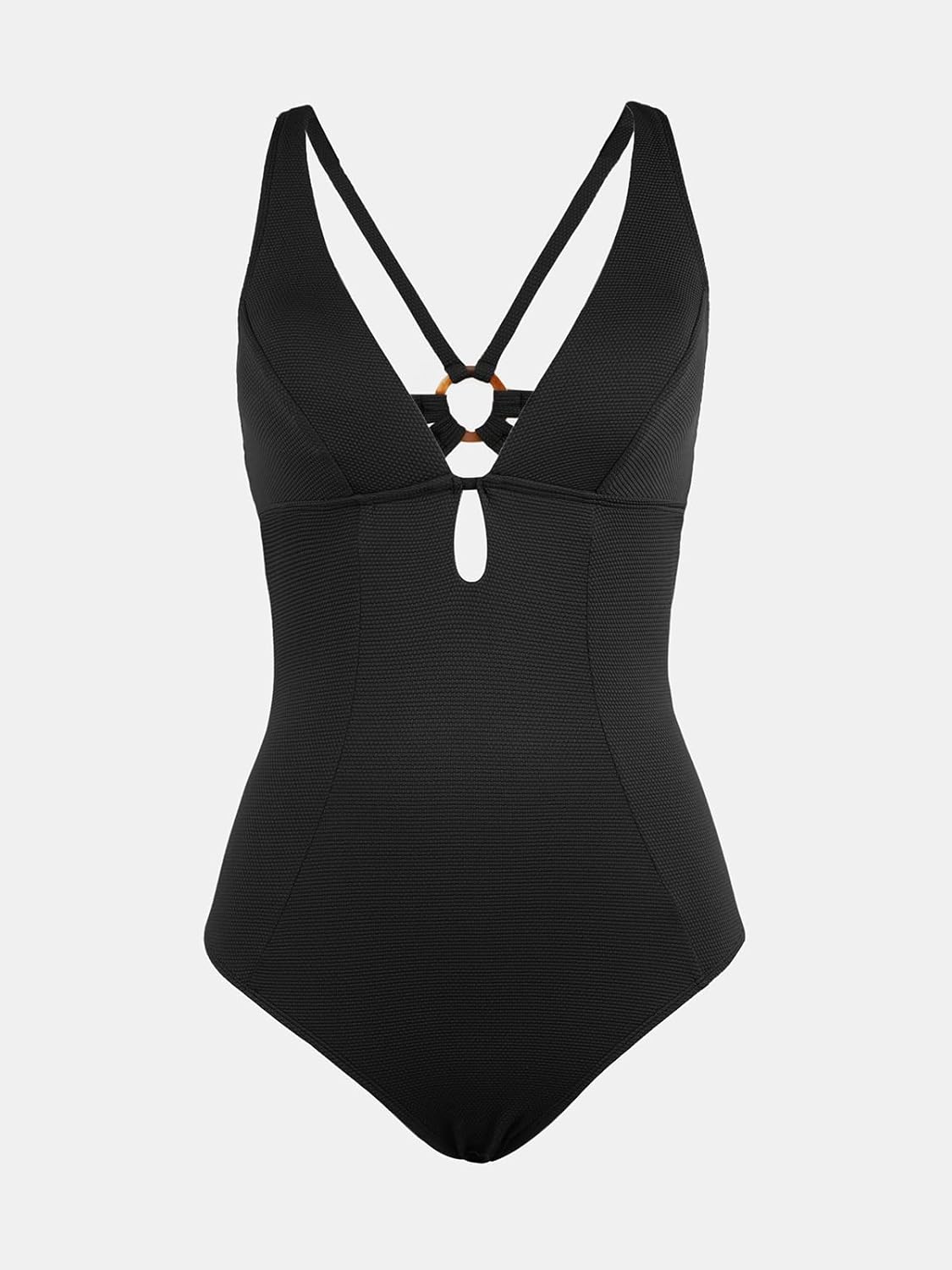CUPSHE Women's One Piece Swimsuit Deep V Neck Keyhole Cutout O Ring Textured Bathing Suit - 7DAY'S