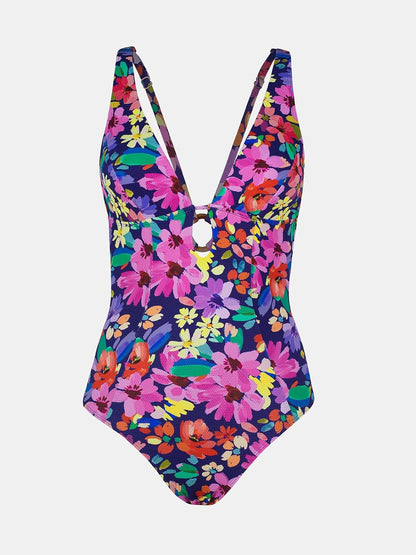CUPSHE Women's One Piece Swimsuit Deep V Neck Keyhole Cutout O Ring Textured Bathing Suit - 7DAY'S