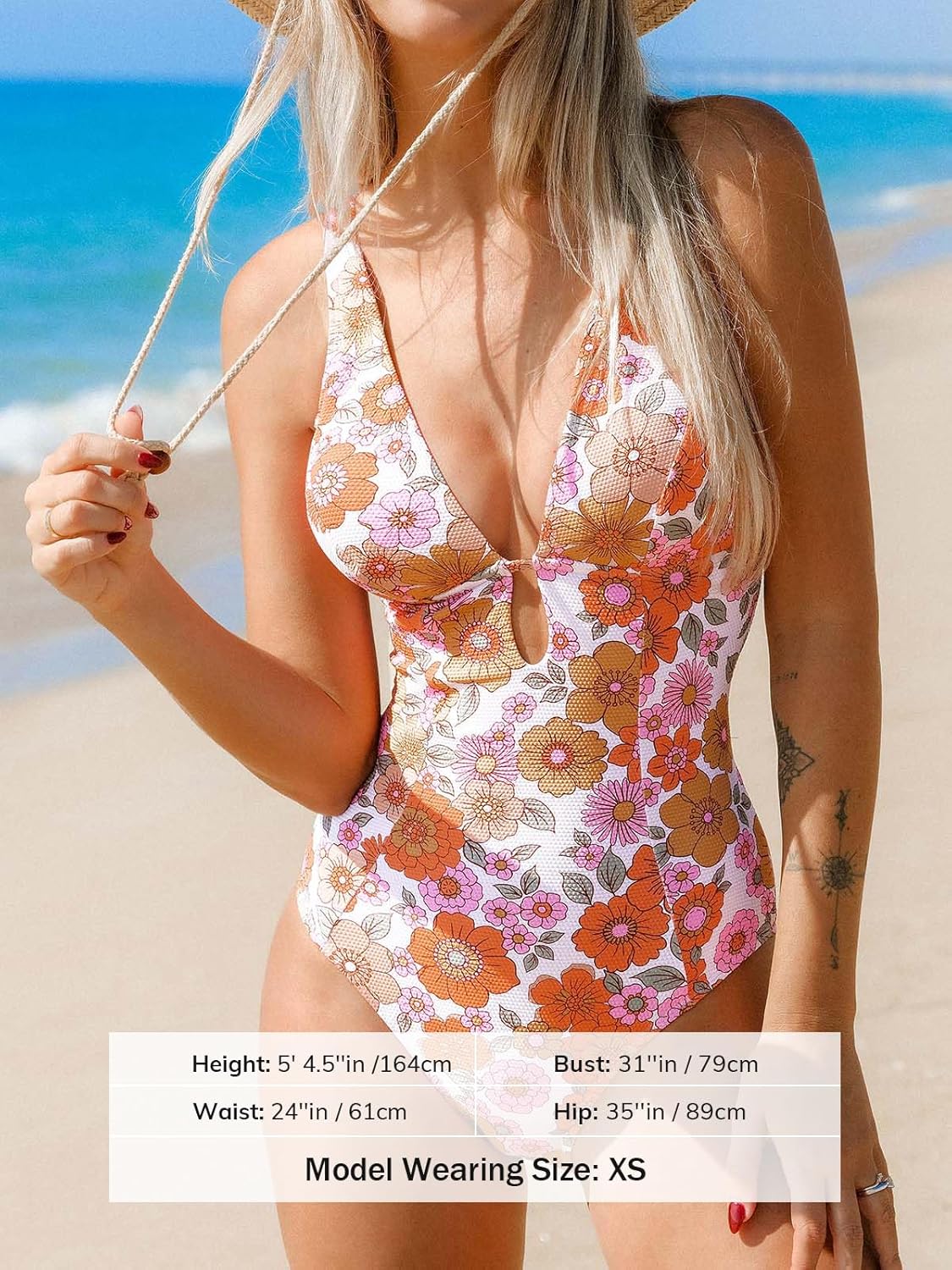 CUPSHE Women's One Piece Swimsuit Deep V Neck Keyhole Cutout O Ring Textured Bathing Suit - 7DAY'S