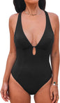 CUPSHE Women's One Piece Swimsuit Deep V Neck Keyhole Cutout O Ring Textured Bathing Suit - 7DAY'S