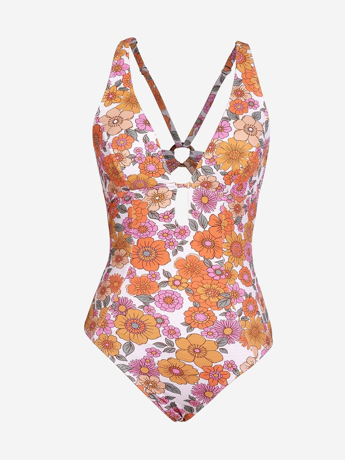 CUPSHE Women's One Piece Swimsuit Deep V Neck Keyhole Cutout O Ring Textured Bathing Suit - 7DAY'S