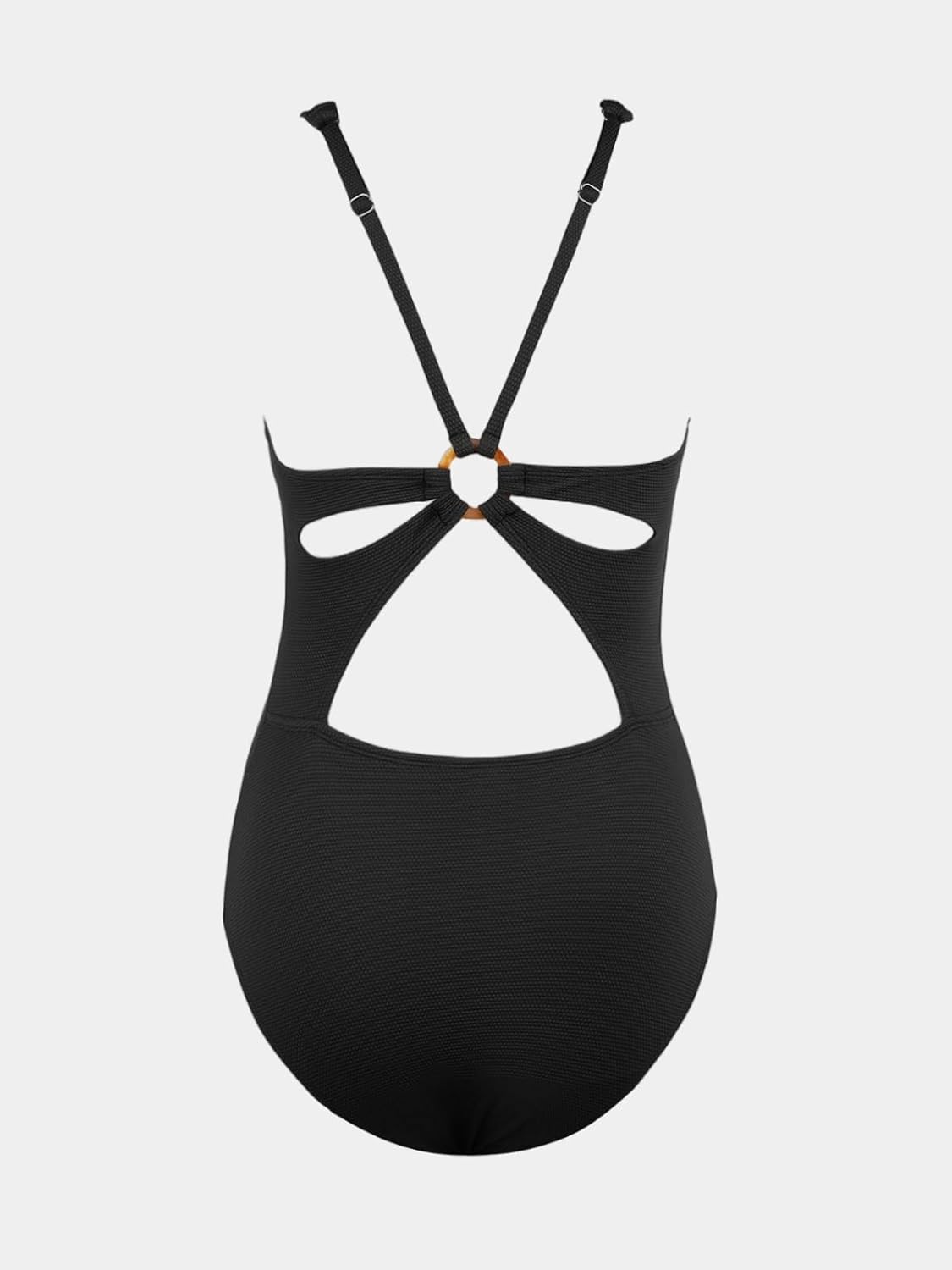 CUPSHE Women's One Piece Swimsuit Deep V Neck Keyhole Cutout O Ring Textured Bathing Suit - 7DAY'S