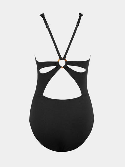 CUPSHE Women's One Piece Swimsuit Deep V Neck Keyhole Cutout O Ring Textured Bathing Suit - 7DAY'S