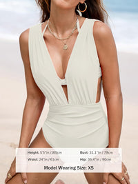 CUPSHE Women's One Piece Swimsuit Halter Plunging Neck Bathing Suit Wide Straps Underwire Ruched Back Hook - 7DAY'S