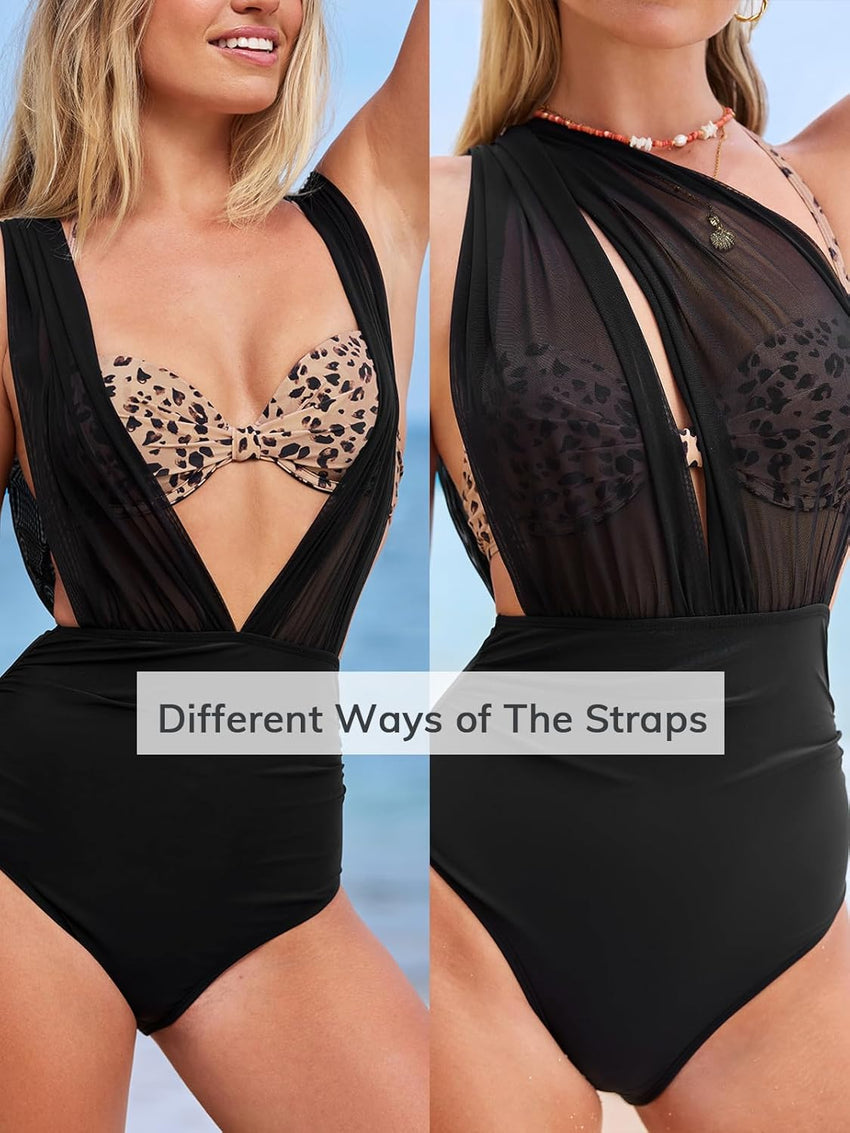 CUPSHE Women's One Piece Swimsuit Halter Plunging Neck Bathing Suit Wide Straps Underwire Ruched Back Hook - 7DAY'S
