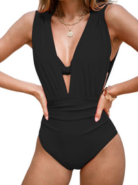 CUPSHE Women's One Piece Swimsuit Halter Plunging Neck Bathing Suit Wide Straps Underwire Ruched Back Hook - 7DAY'S
