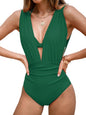CUPSHE Women's One Piece Swimsuit Halter Plunging Neck Bathing Suit Wide Straps Underwire Ruched Back Hook - 7DAY'S