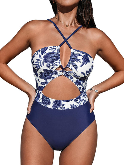 CUPSHE Women's One Piece Swimsuit Plunge Neckline Cutout Criss Cross Bathing Suit - 7DAY'S