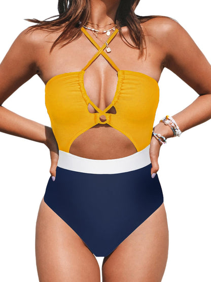 CUPSHE Women's One Piece Swimsuit Plunge Neckline Cutout Criss Cross Bathing Suit - 7DAY'S