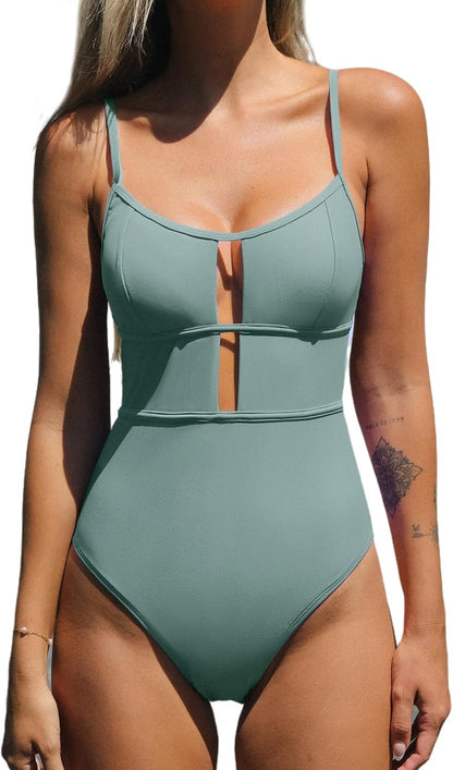 CUPSHE Women's One Piece Swimsuit Scoop Neck Adjustable Straps Cutout Back Self Tie Bathing Suit - 7DAY'S