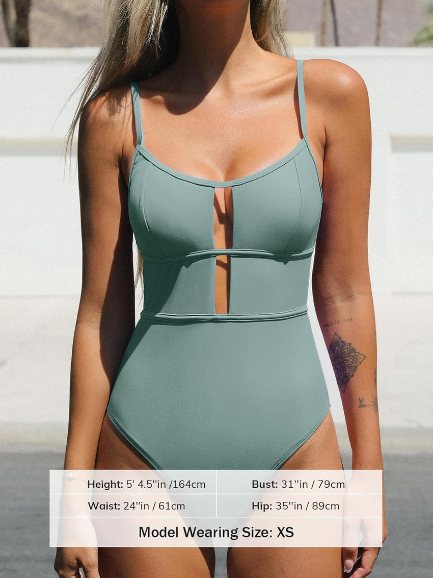 CUPSHE Women's One Piece Swimsuit Scoop Neck Adjustable Straps Cutout Back Self Tie Bathing Suit - 7DAY'S