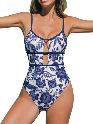 CUPSHE Women's One Piece Swimsuit Scoop Neck Adjustable Straps Cutout Back Self Tie Bathing Suit