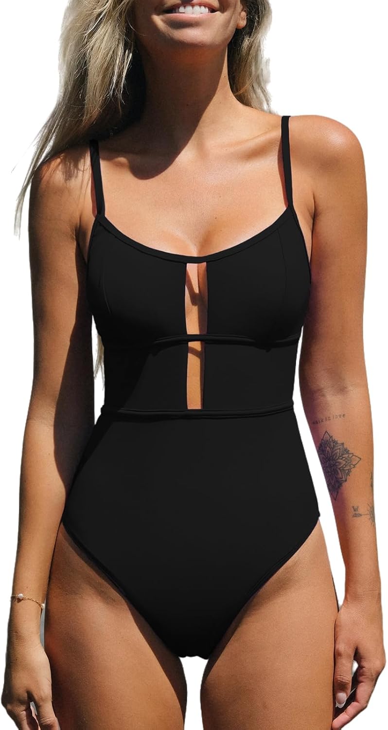 CUPSHE Women's One Piece Swimsuit Scoop Neck Adjustable Straps Cutout Back Self Tie Bathing Suit - 7DAY'S