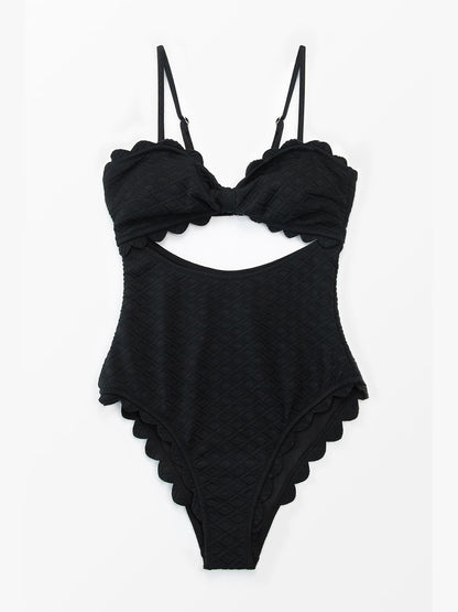 CUPSHE Women's One Piece Swimsuit Sexy Black Cutout Scallop Trim Bathing Suit - 7DAY'S