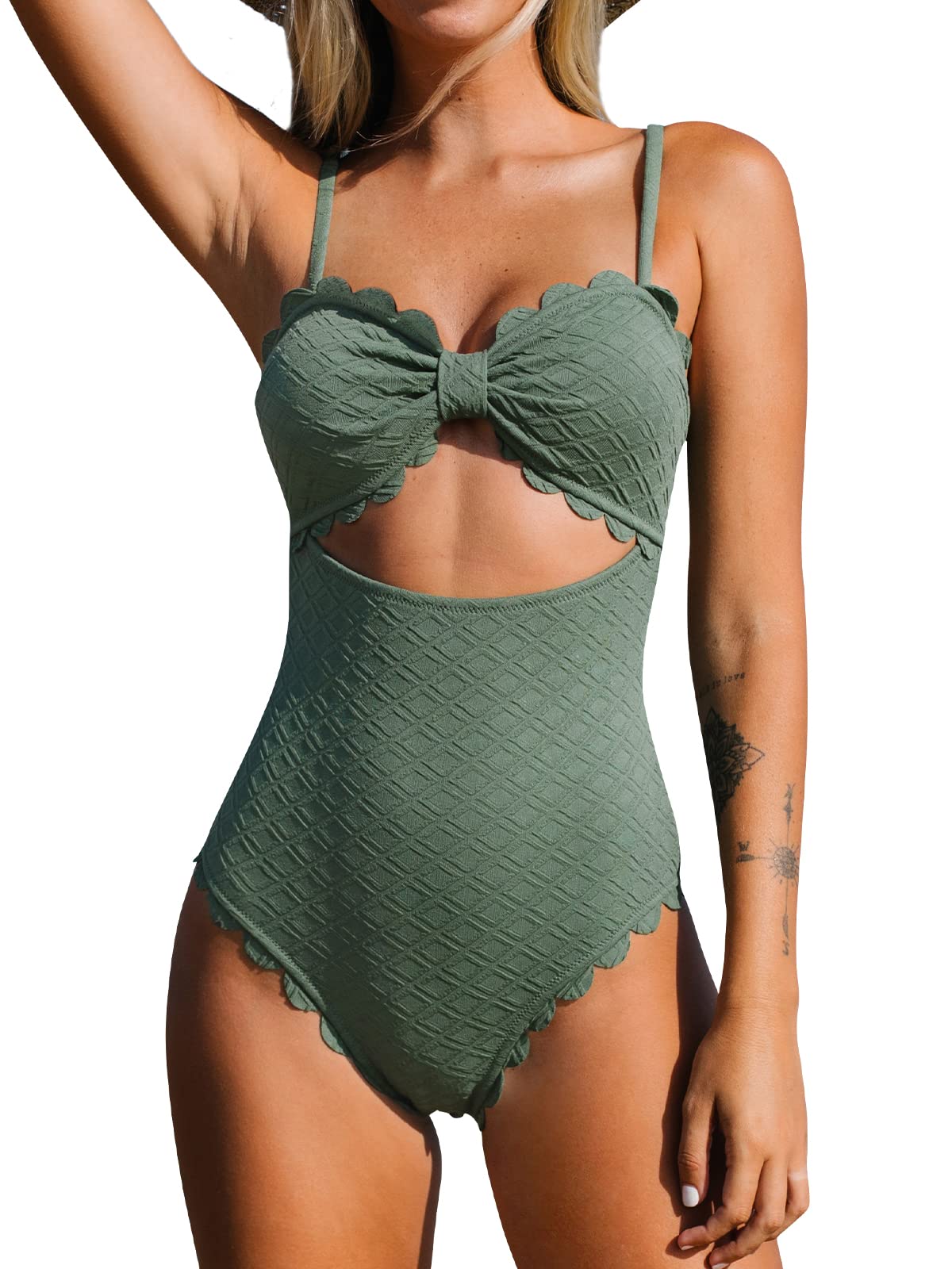 CUPSHE Women's One Piece Swimsuit Sexy Black Cutout Scallop Trim Bathing Suit - 7DAY'S