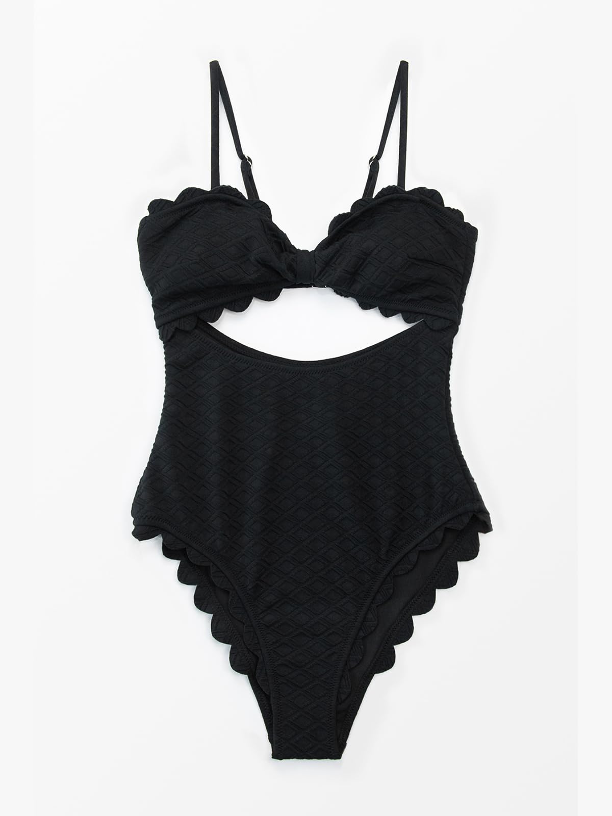 CUPSHE Women's One Piece Swimsuit Sexy Black Cutout Scallop Trim Bathing Suit - 7DAY'S
