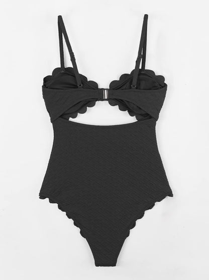 CUPSHE Women's One Piece Swimsuit Sexy Black Cutout Scallop Trim Bathing Suit - 7DAY'S