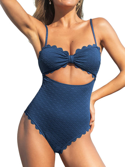 CUPSHE Women's One Piece Swimsuit Sexy Black Cutout Scallop Trim Bathing Suit - 7DAY'S