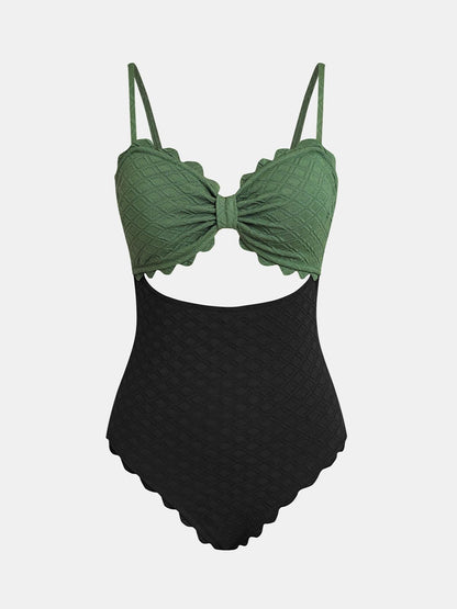 CUPSHE Women's One Piece Swimsuit Sexy Black Cutout Scallop Trim Bathing Suit - 7DAY'S