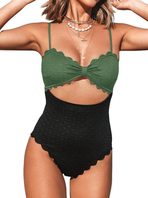 CUPSHE Women's One Piece Swimsuit Sexy Black Cutout Scallop Trim Bathing Suit - 7DAY'S