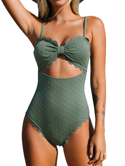 CUPSHE Women's One Piece Swimsuit Sexy Black Cutout Scallop Trim Bathing Suit - 7DAY'S