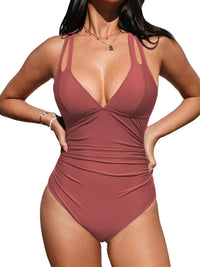 CUPSHE Women's One Piece Swimsuit Tummy Control Deep V Neck Double Straps Crisscross Back Tie Bathing Suit - 7DAY'S