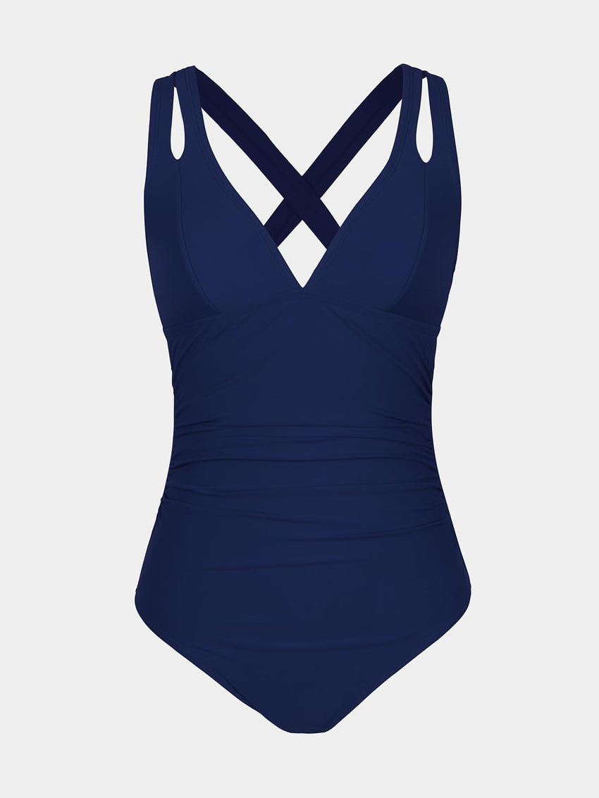 CUPSHE Women's One Piece Swimsuit Tummy Control Deep V Neck Double Straps Crisscross Back Tie Bathing Suit - 7DAY'S