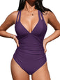 CUPSHE Women's One Piece Swimsuit Tummy Control Deep V Neck Double Straps Crisscross Back Tie Bathing Suit - 7DAY'S