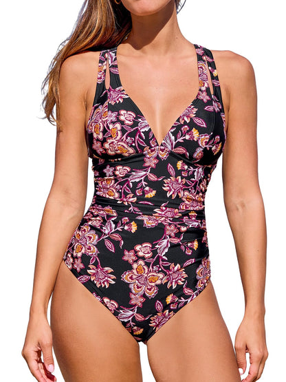 CUPSHE Women's One Piece Swimsuit Tummy Control Deep V Neck Double Straps Crisscross Back Tie Bathing Suit - 7DAY'S