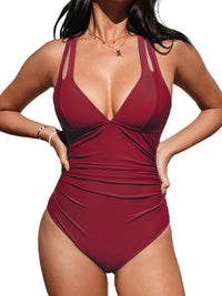 CUPSHE Women's One Piece Swimsuit Tummy Control Deep V Neck Double Straps Crisscross Back Tie Bathing Suit - 7DAY'S