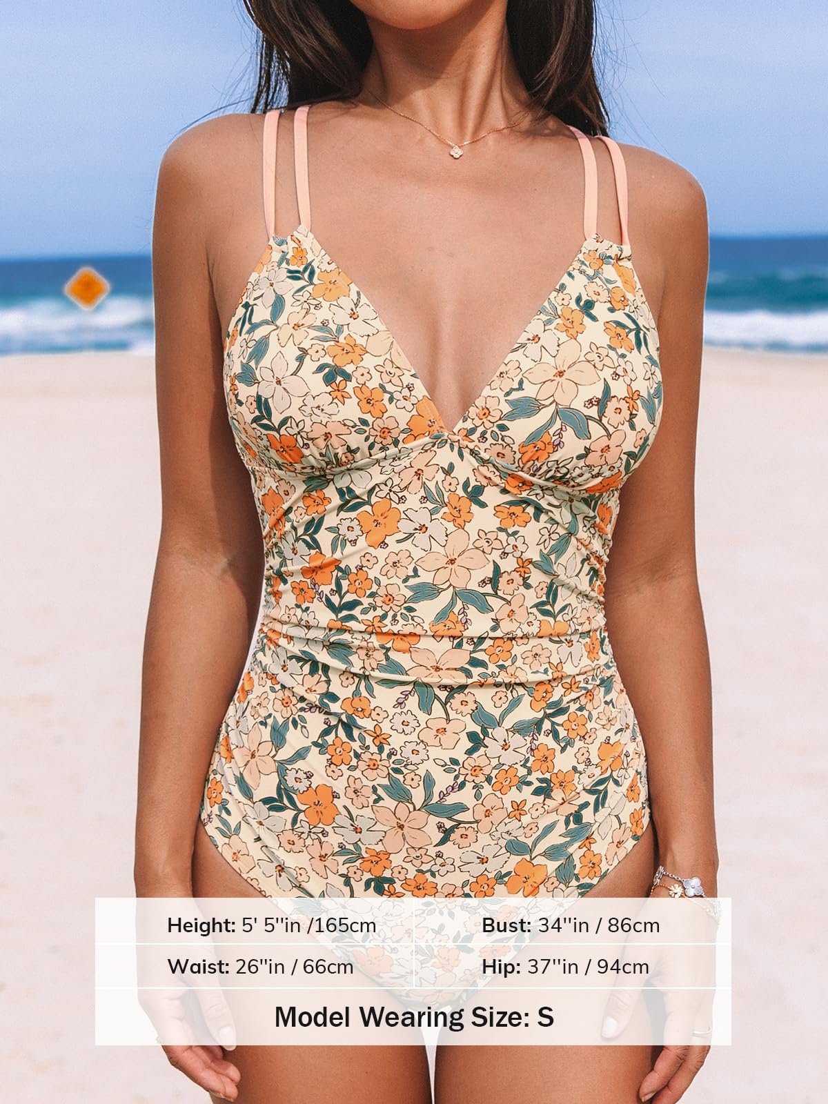 CUPSHE Women's One Piece Swimsuit V Neck Tummy Control Double Adjustable Straps Back Cutout O - Ring - 7DAY'S