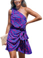 CUPSHE Women's One Shoulder Leaf Print Self - tie Short Dress Sleeveless Tiered Hem Formal Dress Casual Mini Dress - 7DAY'S