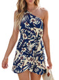 CUPSHE Women's One Shoulder Leaf Print Self - tie Short Dress Sleeveless Tiered Hem Formal Dress Casual Mini Dress - 7DAY'S