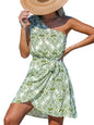 CUPSHE Women's One Shoulder Leaf Print Self - tie Short Dress Sleeveless Tiered Hem Formal Dress Casual Mini Dress - 7DAY'S