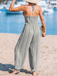 CUPSHE Women's Plunge Halter Sleeveless Pleated Long Romper Knit Jogger Maxi Jumpsuit with Pockets - 7DAY'S