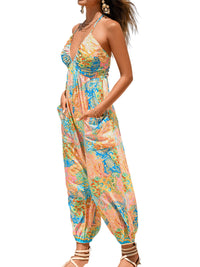 CUPSHE Women's Plunge Halter Sleeveless Pleated Long Romper Knit Jogger Maxi Jumpsuit with Pockets - 7DAY'S