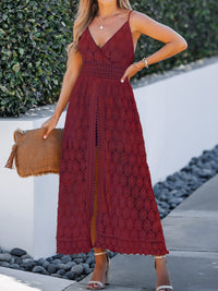 CUPSHE Women's Ruching Smocking Jumpsuit Summer Slip V Neck Backless Maxi High Low - 7DAY'S