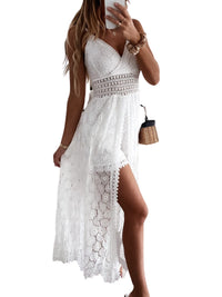 CUPSHE Women's Ruching Smocking Jumpsuit Summer Slip V Neck Backless Maxi High Low - 7DAY'S