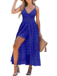 CUPSHE Women's Ruching Smocking Jumpsuit Summer Slip V Neck Backless Maxi High Low - 7DAY'S