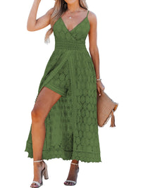 CUPSHE Women's Ruching Smocking Jumpsuit Summer Slip V Neck Backless Maxi High Low - 7DAY'S