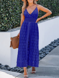 CUPSHE Women's Ruching Smocking Jumpsuit Summer Slip V Neck Backless Maxi High Low - 7DAY'S